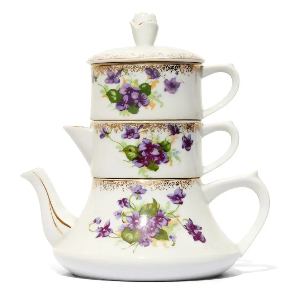 Floral Stacking Teapot and Teacup Set